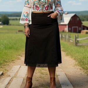 Vintage Y2K 2000s RQT Brown Faux Suede Crochet Lace Trim Skirt 14 Concert